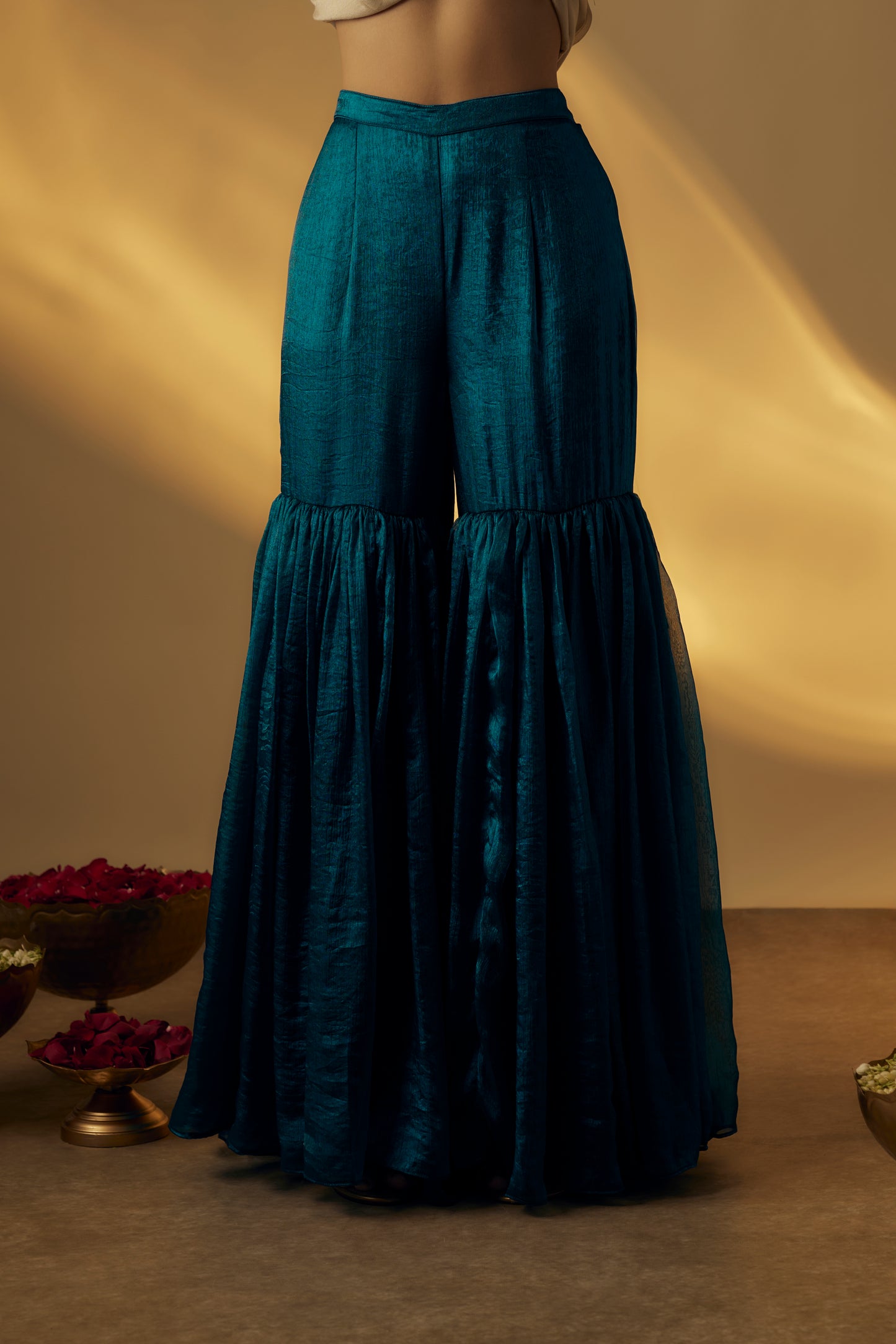 Beige and Teal Gharara Set