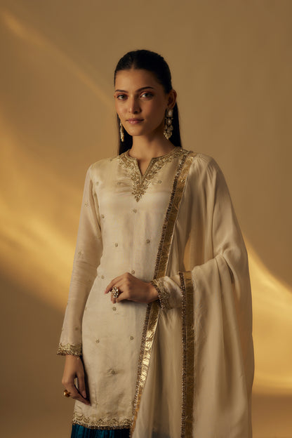 Beige and Teal Gharara Set
