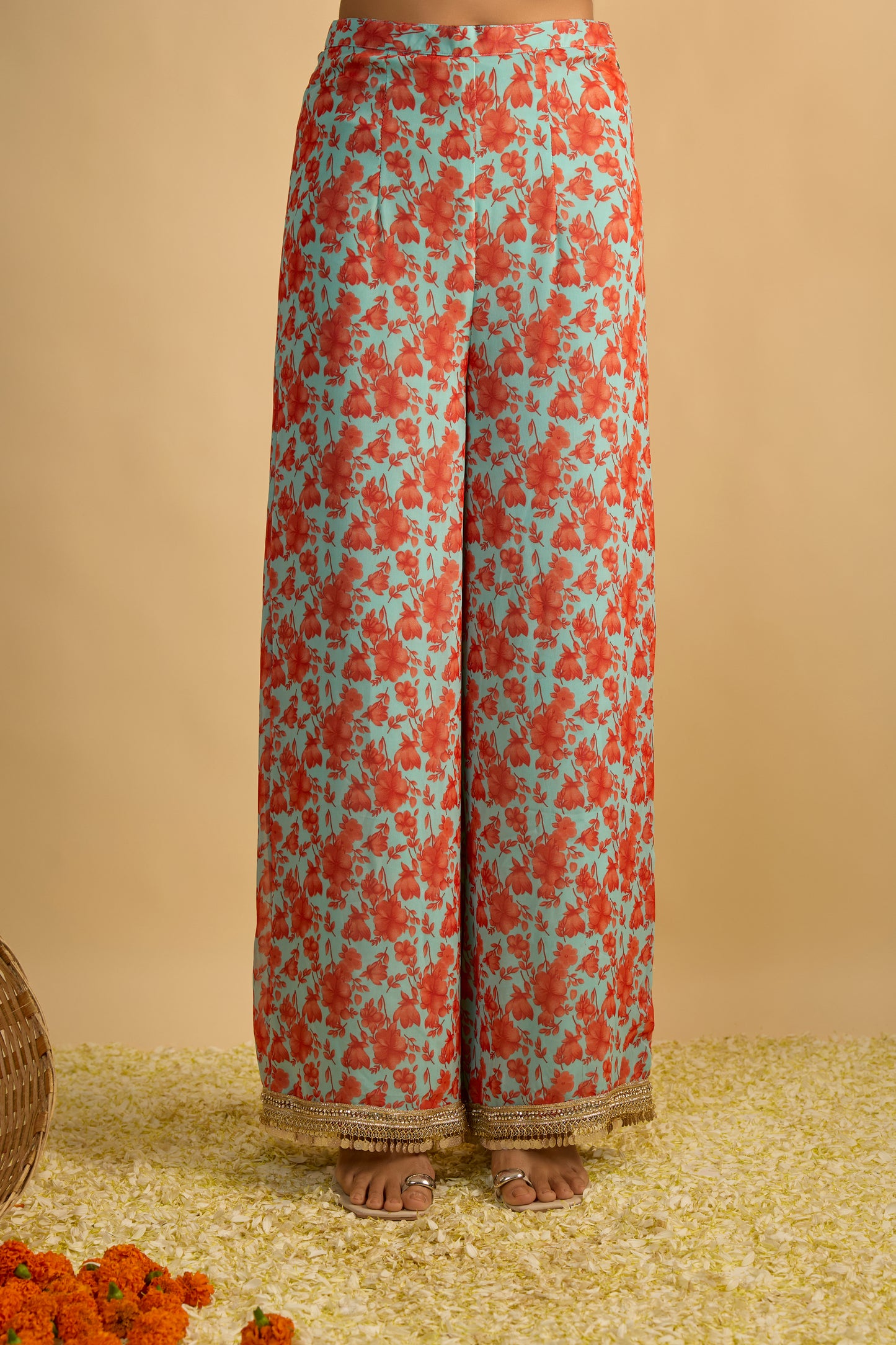 Blue and Orange Printed Kurta Set