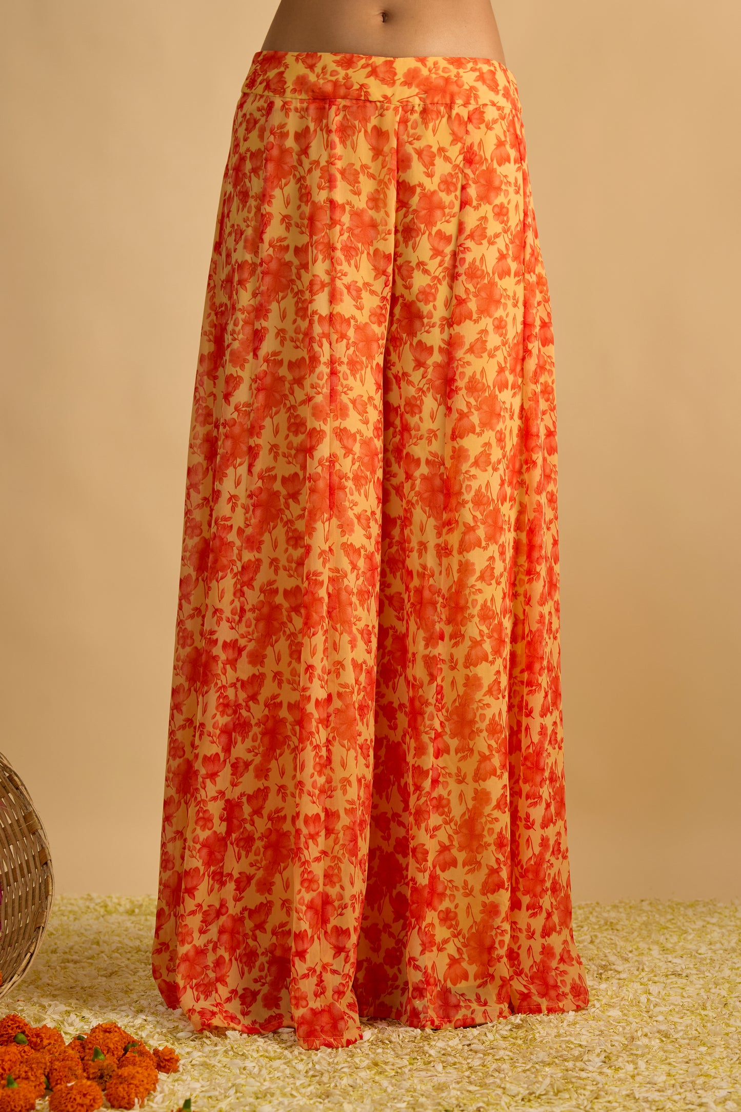 Yellow and Orange Floral Printed Palazzo Set