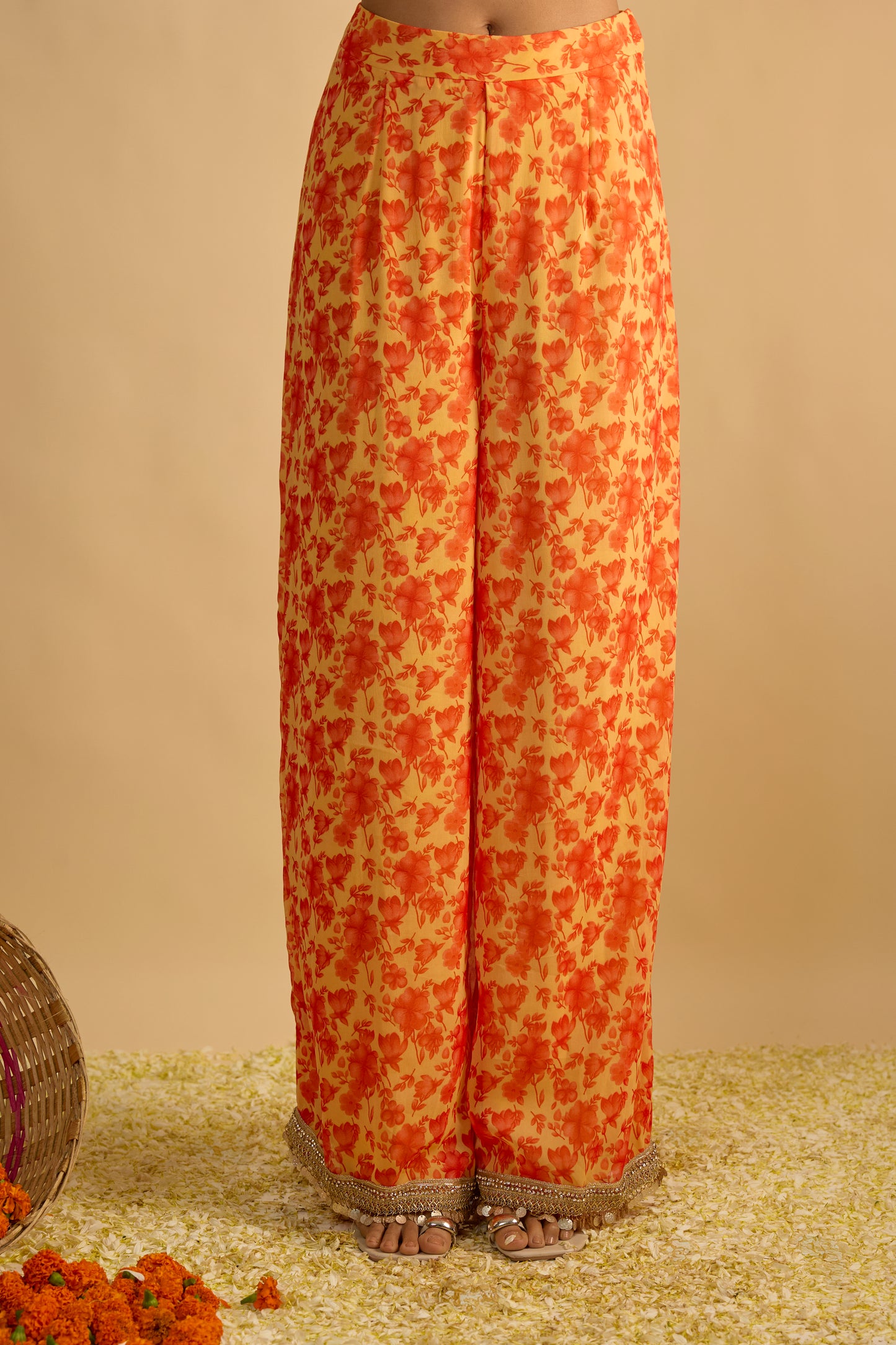 Yellow and Orange Printed Long Kurta Set