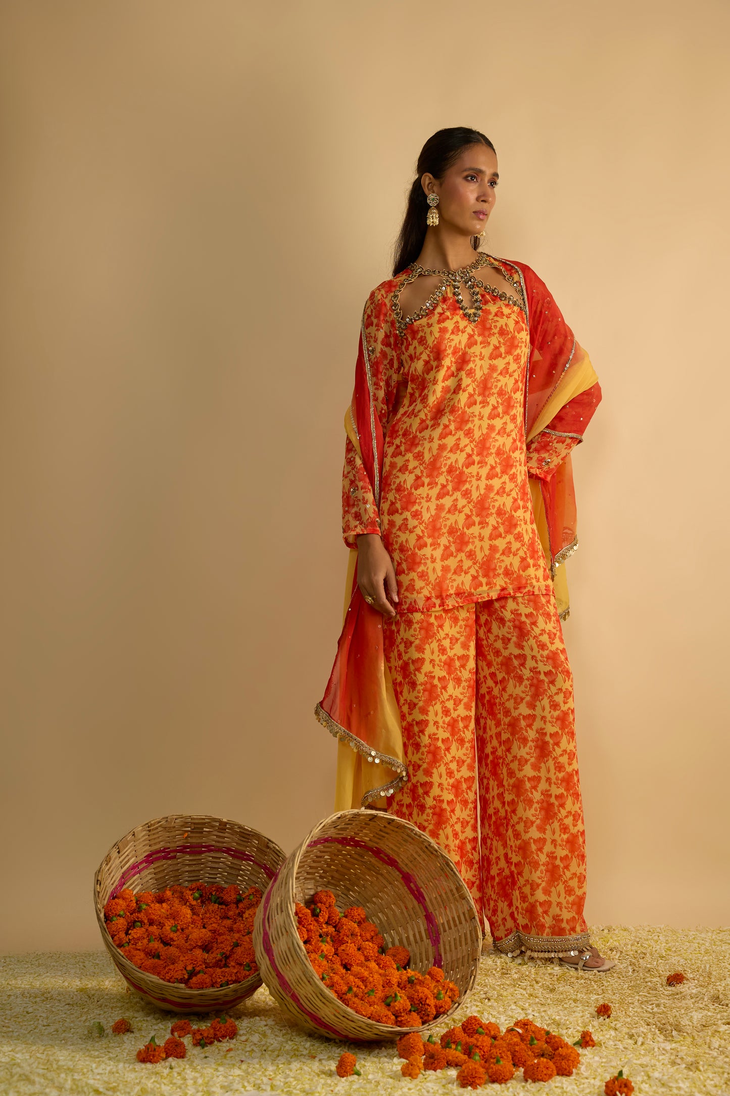 Yellow and Orange Short Kurta Set
