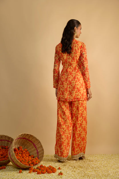 Yellow and Orange Short Kurta Set